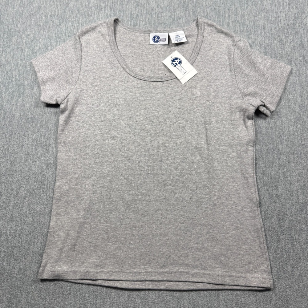 Arizona Shirt Womens L Gray Ribbed Knit Scoop Neck Short Sleeve Basic Tee NWT